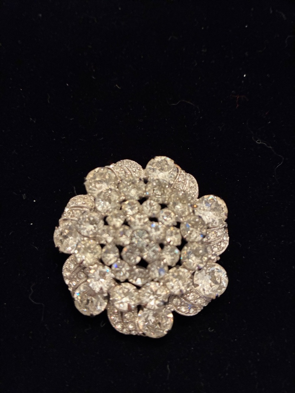 Crystal Floral Cluster Brooch - Sparkling Silver Tone
